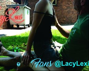 Lexi first tugs on and then rides dick outside.